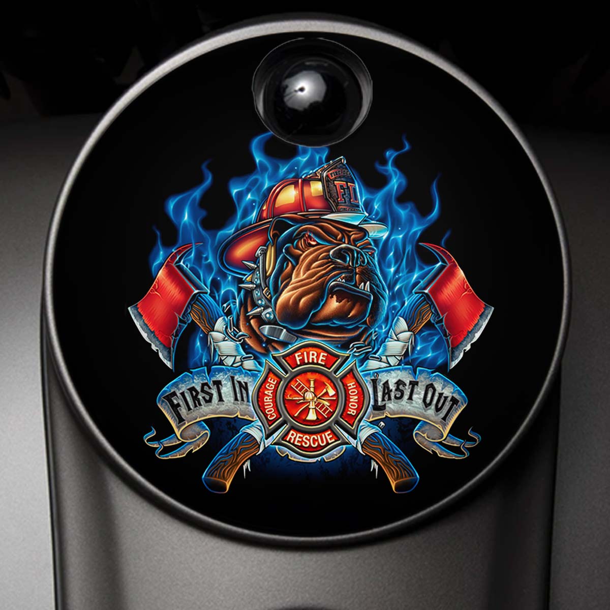 Custom Fuel Door - Firefighter Blue Flame Dog